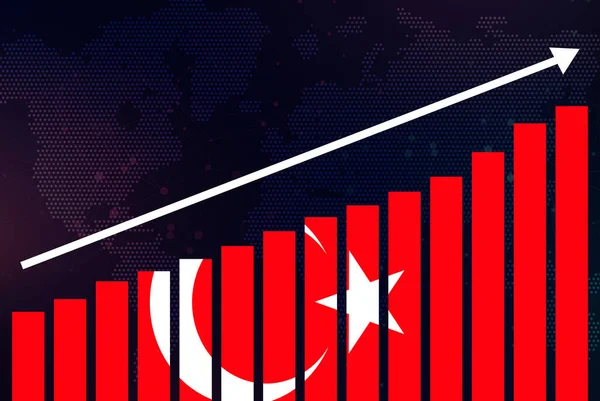 Türkei Balkendiagramm Steigende Werte Türkei Flagge Auf Balkendiagramm Nach Oben — Stockfoto