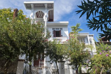 Büyük Ada 'da bulunan Büyük Ada' daki Amalia Malikanesi 'nin alçak açısı, Prensler Adaları' nın tarihi köşkü, Türkçe Amalia Evi: Büyükşehir İstanbul, Türkiye - 10.22