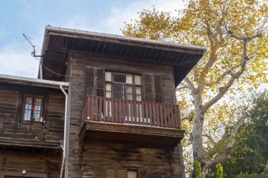 Ayrıntılı Kefala İkiz Evleri malikanesi, Büyükada olarak bilinen Büyük Ada, Princes Adaları 'nın tarihi köşkü, Türkçe Kefala Ikiz Evleri, Niko Kefala: Büyükşehir, İstanbul - 10.22