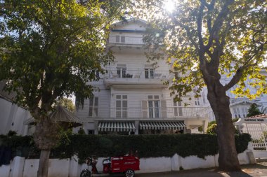 Büyük Ada 'daki Palogolos Malikanesi, Büyükşehir, Prensler Adaları' nın tarihi köşkü, Türkçe Palogolos Kosku, Nikola Atina Palogolos tarafından yapıldı: Büyükşehir, İstanbul, Türkiye - 10.22