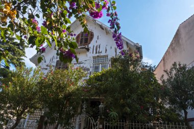 Büyükada olarak bilinen Büyük Ada 'da bulunan Yelkencizade Konağı, Prensler Adaları tarihi konağı ve ağacı, Türkçe Yelkencizade Kosku: Büyükşehir, İstanbul, Türkiye - 10.10.22