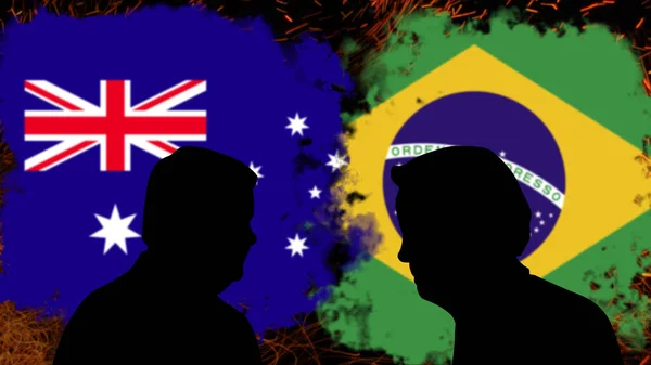 澳大利亚和巴西之间的冲突 安东尼 阿尔巴内塞与Jair Bolsonaro的讨论 突发新闻 澳大利亚和巴西之间的政治危机 紧张局势和侵略 政治斗争或战争 — 图库照片