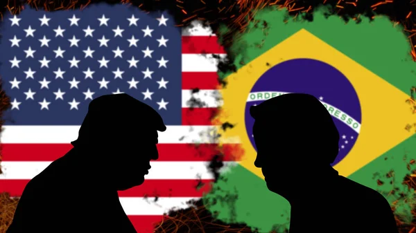 美国和巴西之间的冲突 唐纳德 特朗普与Jair Bolsonaro的讨论 突发新闻标语 美国和巴西之间的政治危机 紧张局势和侵略 政治斗争或战争 — 图库照片