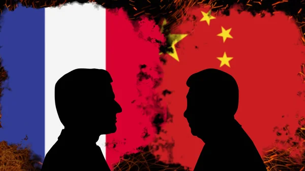 Конфликт Между Францией Китаем Обсуждение Эммануэля Макрона Cinping Баннер Новостей — стоковое фото
