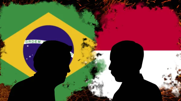 巴西和印度尼西亚之间的冲突 Jair Bolsonaro与Joko Widodo的讨论 突发新闻 巴西和印度尼西亚之间的政治危机 紧张局势和侵略 政治斗争或战争 — 图库照片