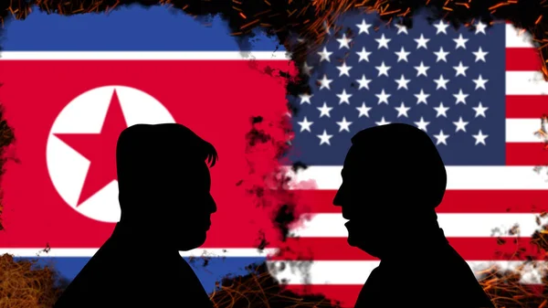 朝鲜与美国之间的冲突 金正日与拜登的不和讨论 突发的新闻横幅 朝鲜与美国之间的政治危机 紧张与侵略 政治斗争或战争 — 图库照片