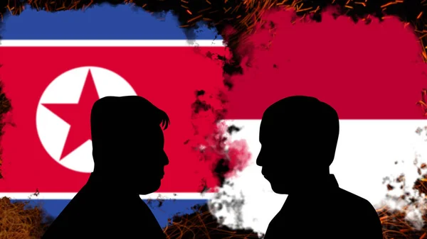 朝鲜和印度尼西亚之间的冲突 金正日与佐科 维多多的不和讨论 爆发性新闻横幅 朝鲜和印度尼西亚之间的政治危机 紧张局势和侵略 政治斗争或战争 — 图库照片