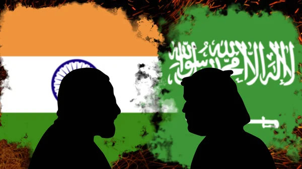 Конфлікт Між Індією Саудівською Аравією Обговорення Нарендра Моді Мухаммедом Ібн — стокове фото