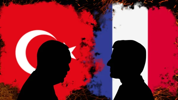 Konflikt Między Turcją Francją Dyskusja Recep Tayyip Erdogan Emmanuelem Macronem — Zdjęcie stockowe