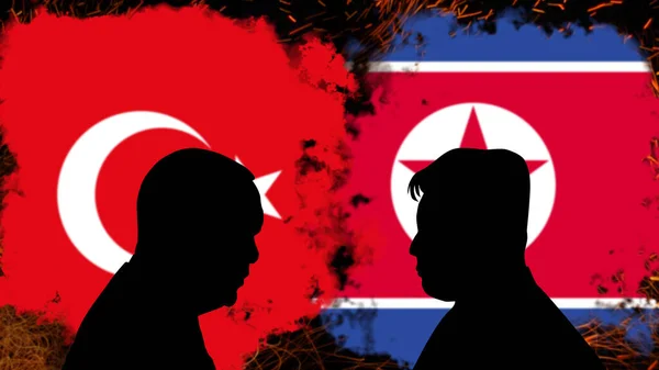 Konflikt Między Turcją Koreą Północną Dyskusja Recep Tayyip Erdogan Kim — Zdjęcie stockowe