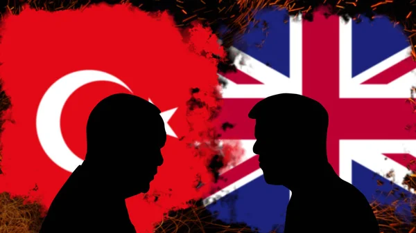 Konflikt Między Turcją Wielką Brytanią Dyskusja Recep Tayyip Erdogan Rishim — Zdjęcie stockowe