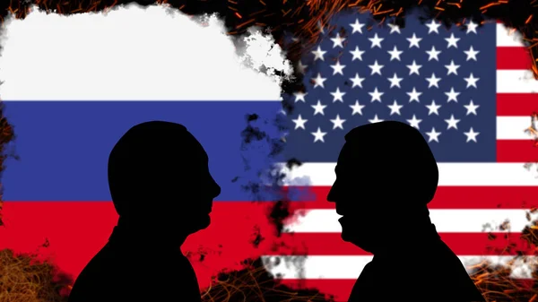 stock image Conflict between Russia and USA, Vladimir Putin discussion with Joe Biden, breaking news banner, political crisis between Russia and USA, tensions and aggression, politic fight or war