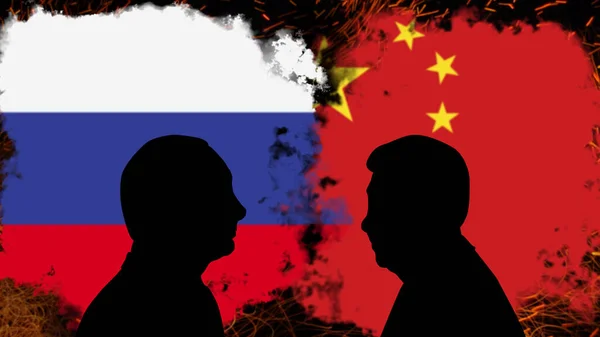 ロシアと中国の間の紛争 ウラジミール プーチンの私との議論シンピング 速報ニュースバナー ロシアと中国の間の政治的危機 緊張と侵略 政治闘争や戦争 — ストック写真
