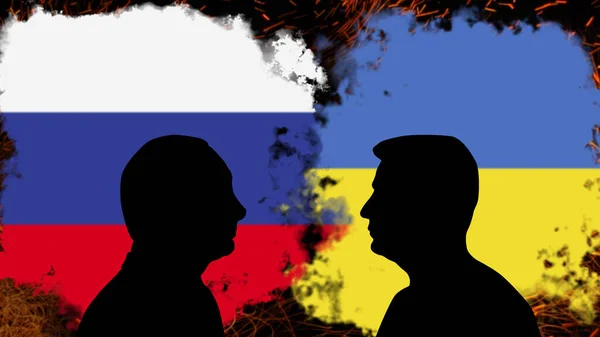 ロシアとウクライナの間の紛争 ヴォロディミール ゼレンスキーとのプーチン会談 ニュースバナーを破る ロシアとウクライナの間の政治的危機 緊張と侵略 政治闘争や戦争 — ストック写真