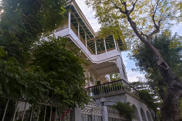 stock image Close-up Gumusgerdan mansion, Big Island known as Buyukada, historical mansion of Princes Islands, Gumusgerdan Kosku in Turkish, made by Mohube Gumusgerdan: Buyukada, Istanbul, Turkey - 10.10.22