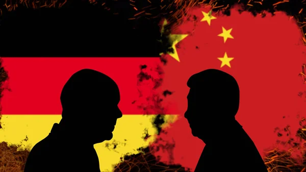 ドイツと中国の間の紛争 オラフ ショルツは 私との議論シンピング 速報ニュースバナー ドイツと中国の間の政治的危機 緊張と侵略 政治闘争や戦争 — ストック写真