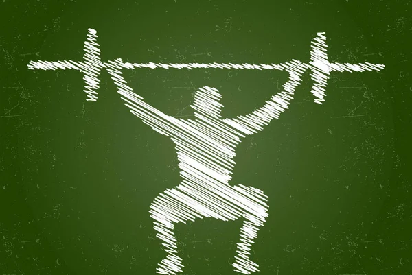 Efeito Giz Levantamento Peso Silhueta Vetorial Homem Muscular Levantando Barbell — Vetor de Stock