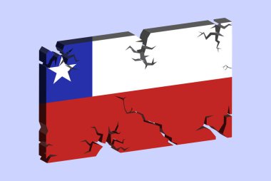 3D üzerinde Şili bayrağı çatlak duvar vektörü, kırık desen, Şili depremi, çatlak desenli ülke bayrağı, İsviçre ulusal sorunları kavramı, logo fikri