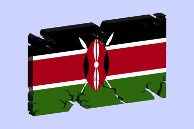 3D üzerinde Kenya bayrağı çatlak duvar vektörü, çatlak desen, Kenya depremi, çatlak desenli ülke bayrağı, İsviçre ulusal sorunları kavramı, logo fikri