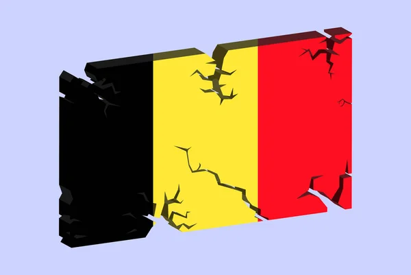 ベルギーの旗は 3D割れ壁ベクトル 破壊パターン ベルギー地震 亀裂テクスチャを持つ国の旗 スイスの国家問題の概念 ロゴのアイデア — ストックベクタ