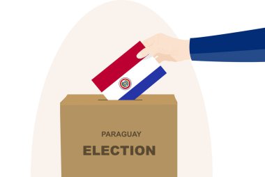 Paraguay seçim ve oy konsepti, siyasi seçim, erkek ve oy sandığı, demokrasi ve insan hakları fikri, seçim günü, Paraguay bayrağı taşıyan vektör varlığı