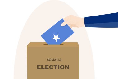 Somali seçim ve oy konsepti, siyasi seçim, erkek ve oy sandığı, demokrasi ve insan hakları fikri, seçim günü, Somali bayrağı taşıyan vektör varlığı