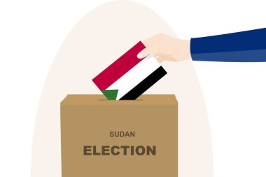 Sudan seçim ve oy konsepti, siyasi seçim, erkek ve oy sandığı, demokrasi ve insan hakları fikri, seçim günü, Sudan bayrağı taşıyan vektör varlık
