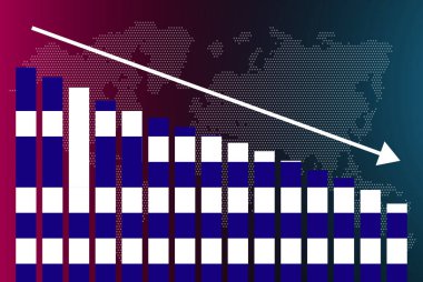 Yunanistan bar grafik grafiği, azalan değerler, kriz ve düşüş konsepti, bar grafiğinde Yunanistan bayrağı, verilerde aşağı ok, haber afişi fikri, başarısızlık ve azalma, mali istatistik