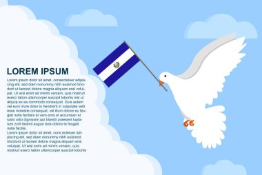 El Salvador barış konsepti metin alanı, El Salvador bayraklı güvercin, bulutlarda uçan güvercin, vektör çizimi tasarımı, El Salvador barış günü şablonu, özgürlük fikri