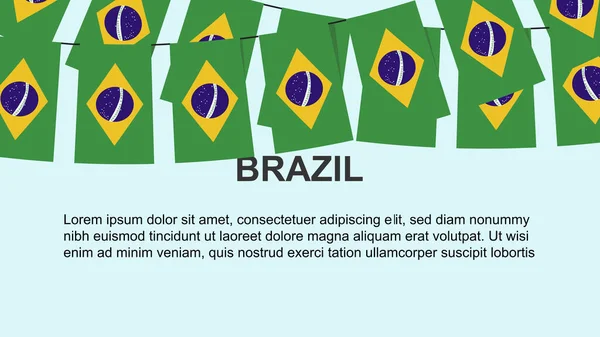 Bandeiras Brasil Penduradas Conceito Corda Celebração Saudação Muitas Bandeiras Brasil —  Vetores de Stock