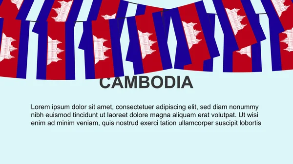 Kambodscha Fahnen Hängen Seil Feier Und Grußkonzept Viele Kambodscha Fahnen — Stockvektor