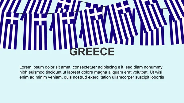 Грецькі Прапори Висять Мотузці Святкують Вітають Концепцію Багато Грецьких Прапорів — стоковий вектор