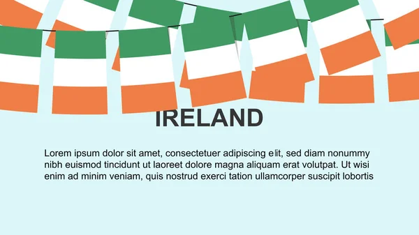 Bandiere Irlandesi Appese Una Corda Concetto Celebrazione Saluto Molte Bandiere — Vettoriale Stock