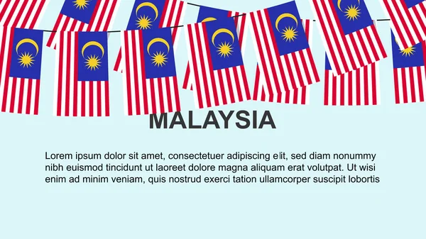 马来西亚国旗挂在绳子上 庆祝和问候的概念 许多马来西亚国旗都有文字空间 横幅和海报的概念 装饰材料 独立日 — 图库矢量图片