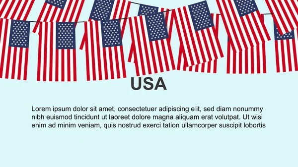 Usa Flaggor Hänger Ett Rep Firande Och Hälsning Koncept Många — Stock vektor