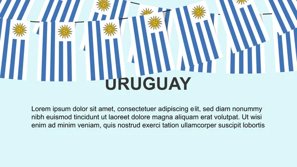 Drapeaux Uruguay Accrochés Une Corde Concept Célébration Salutation Nombreux Drapeaux — Image vectorielle