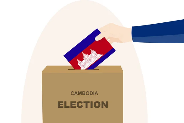 Cambodja Verkiezings Stemconcept Politieke Selectie Man Hand Stembus Democratie Mensenrechten — Stockvector