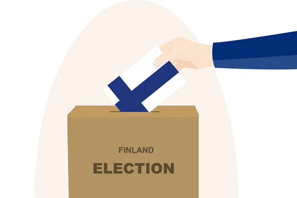 Finland Verkiezingsconcept Politieke Selectie Man Hand Stembus Democratie Mensenrechten Idee — Stockvector