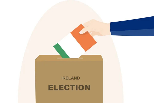 Ierland Verkiezings Stemconcept Politieke Selectie Man Hand Stembus Democratie Mensenrechtenidee — Stockvector
