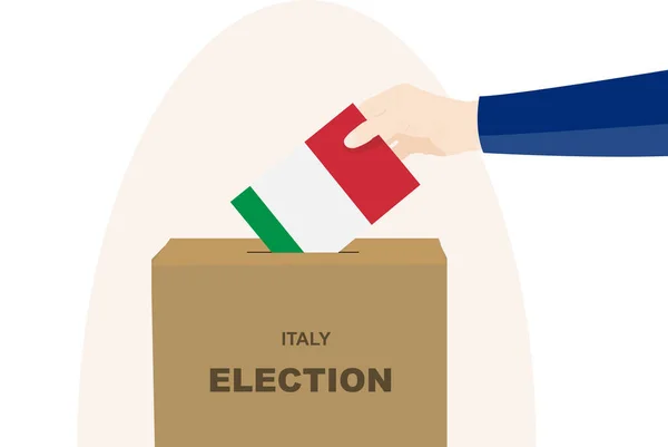 意大利选举和投票概念 政治选择 人力和投票箱 民主和人权观念 选举日 印有意大利国旗的矢量资产 — 图库矢量图片