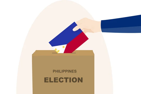 フィリピンの選挙と投票の概念 政治的選択 人間の手と投票箱 民主主義と人権の考え 選挙の日 フィリピンの旗とベクトル資産 — ストックベクタ