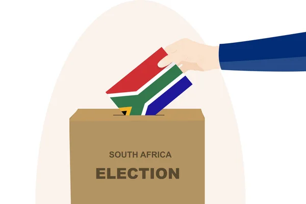 南アフリカの選挙と投票の概念 政治的選択 人の手と投票箱 民主主義と人権のアイデア 選挙の日 南アフリカの旗とベクトル資産 — ストックベクタ