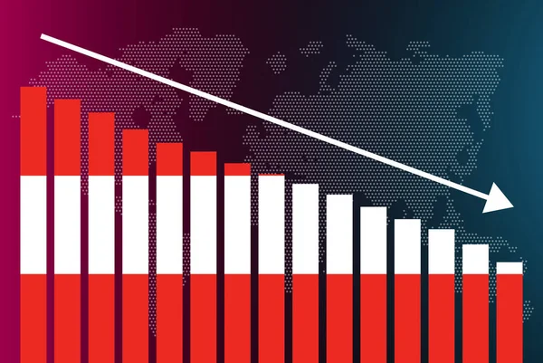 stock vector Austria bar chart graph, decreasing values, crisis and downgrade concept, Austria flag on bar graph, down arrow on data, news banner idea, fail and decrease, financial statistic