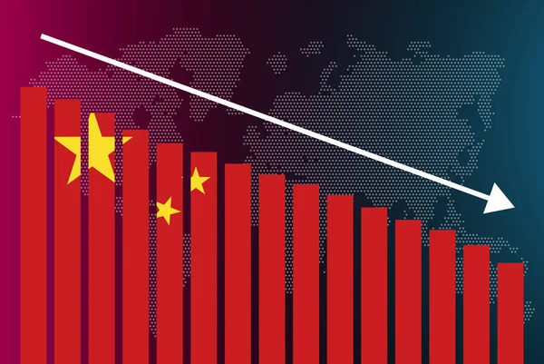 Столбчатый График Китая Уменьшающиеся Значения Кризис Понижение Концепции Флаг Китая — стоковый вектор