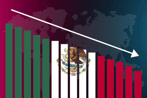 Wykres Słupkowy Meksyku Malejące Wartości Koncepcja Kryzysu Obniżenia Jakości Flaga — Wektor stockowy