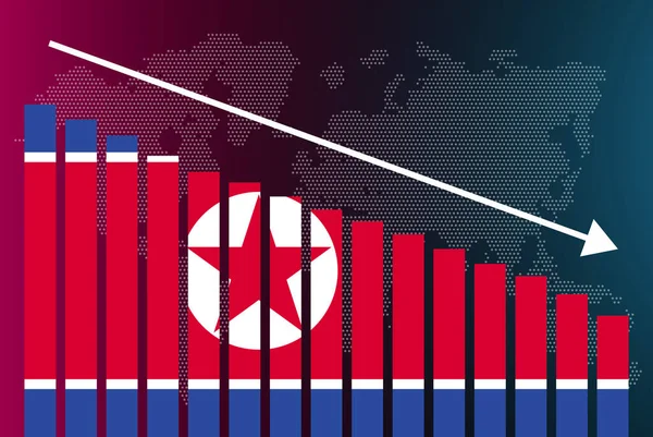 График Столбчатых Диаграмм Северной Кореи Уменьшающиеся Значения Концепция Кризисов Понижений — стоковый вектор