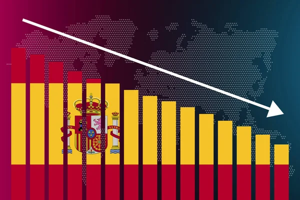 Spanien Stapeldiagram Diagram Minskande Värden Kris Och Nedgradering Koncept Spanien — Stock vektor