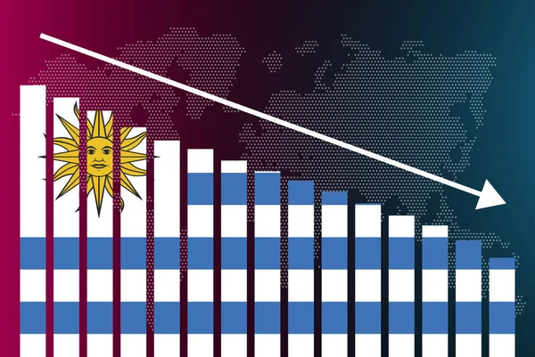 Graphique Barres Uruguay Valeurs Décroissantes Concept Crise Déclassement Drapeau Uruguay — Image vectorielle