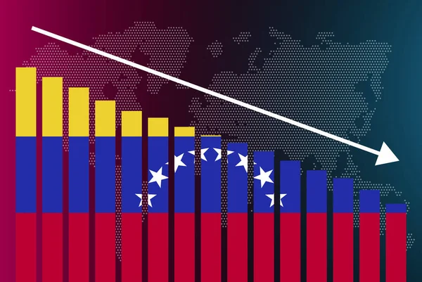 Venezuela Balkendiagramm Sinkende Werte Krisen Und Herabstufungskonzept Venezuela Flagge Auf — Stockvektor