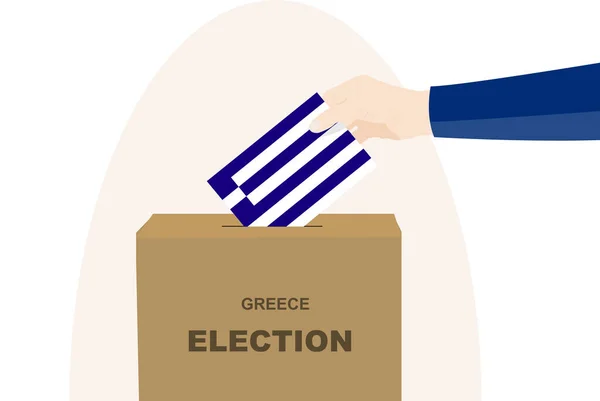 ギリシャの選挙と投票の概念 政治的選択 人の手と投票箱 民主主義と人権の考え 選挙の日 ギリシャの旗とベクトル資産 — ストックベクタ